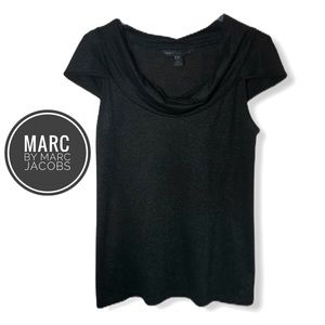 Marc by Marc Jacobs Black Metallic Glitter Cap Sleeve Cowl Neck Top